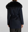 Yves Salomon Blue Wool-Cashmere Fur-Trim Coat