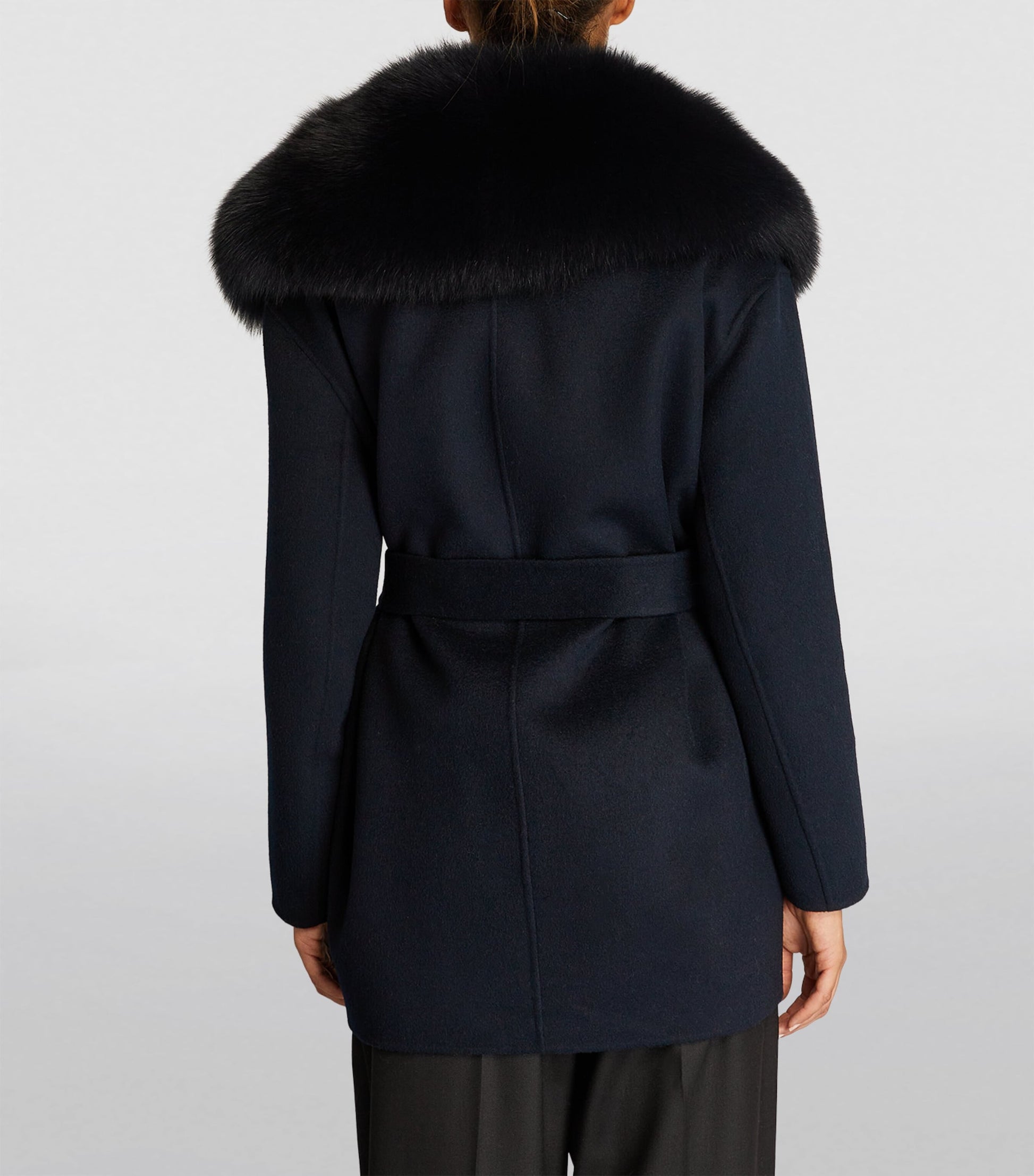 Yves Salomon Blue Wool-Cashmere Fur-Trim Coat