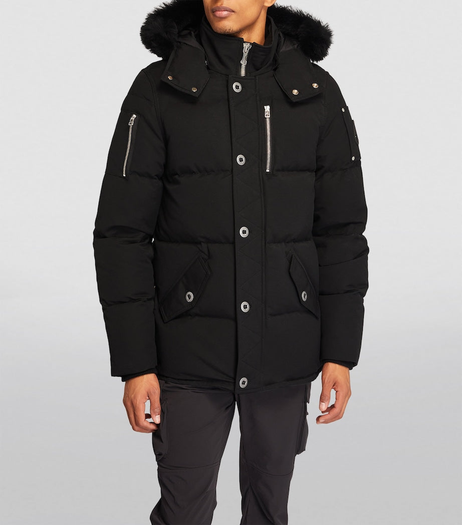 Black Shearling-Collar Puffer Jacket