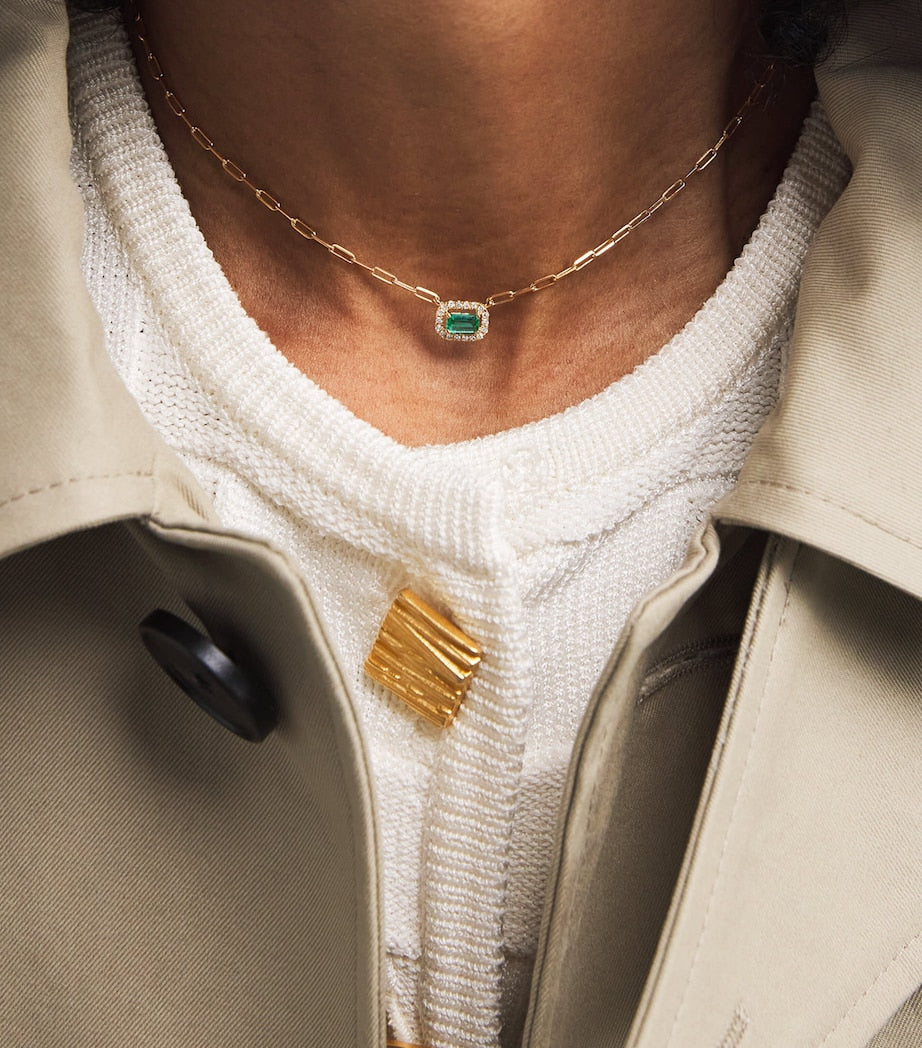 Yellow Gold, Diamond and Emerald Mini Me Chain Necklace