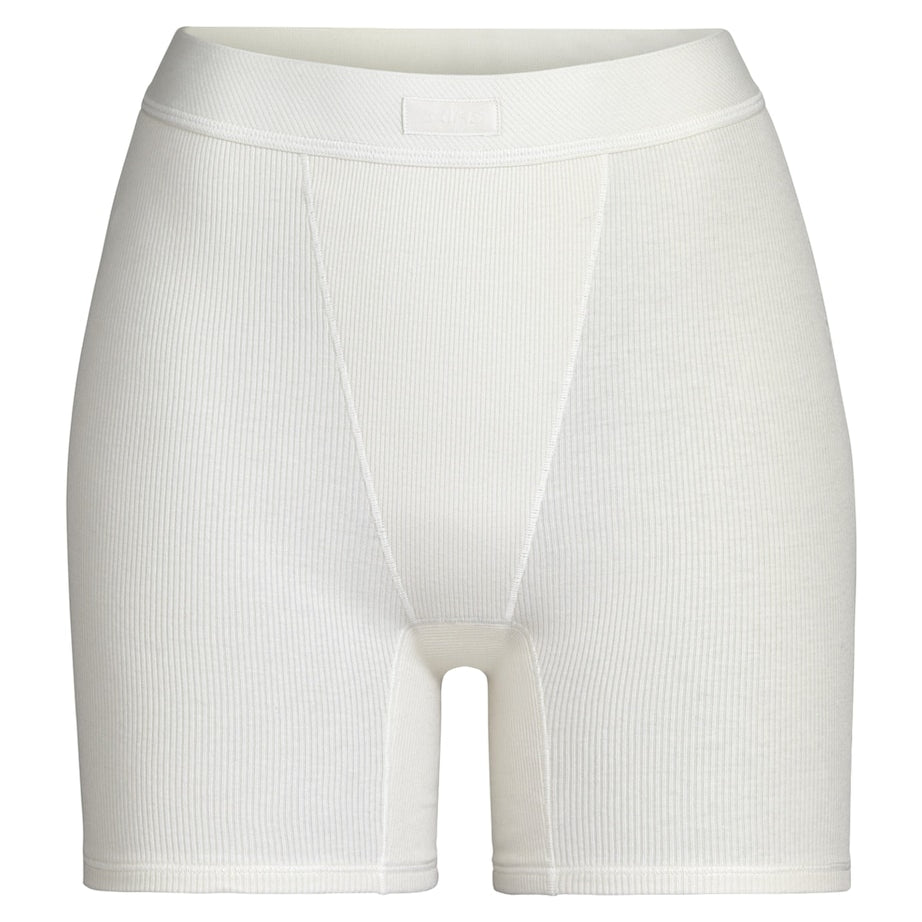 Skims Ivory Cotton-Blend Ribbed Boxer Shorts