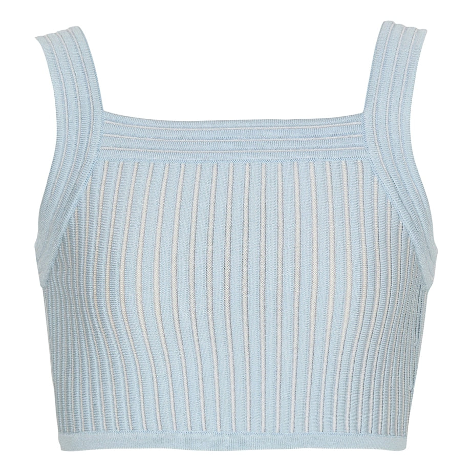 Balmain Blue Knitted Stripe Crop Top