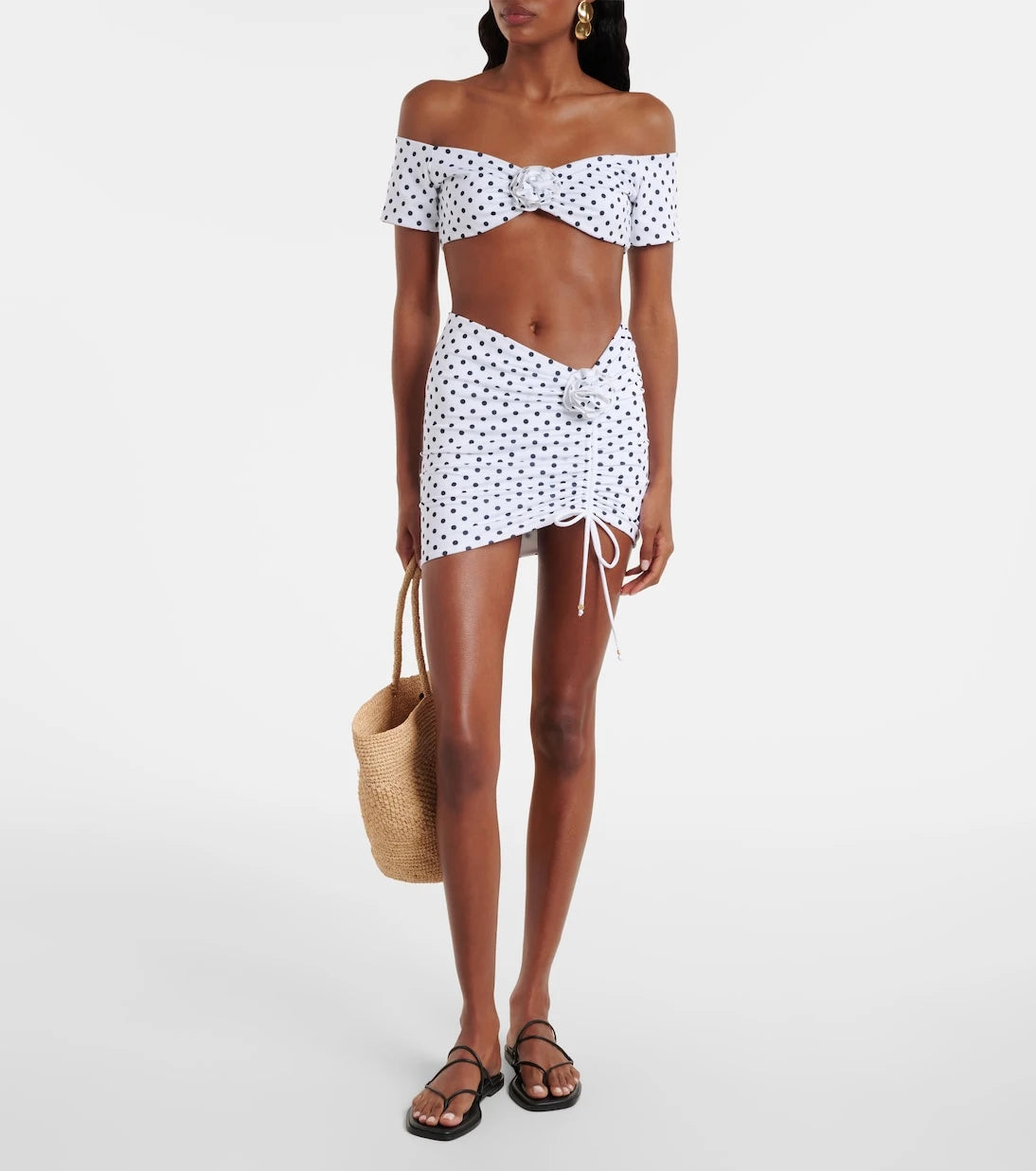 Bananhot - Stefani polka-dot off-shoulder crop top