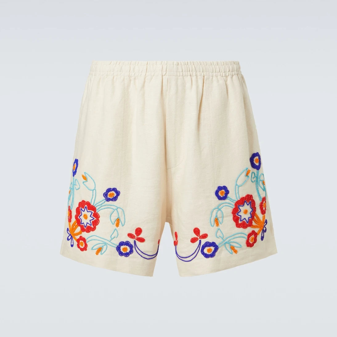 Bode - Garden Party beaded linen shorts