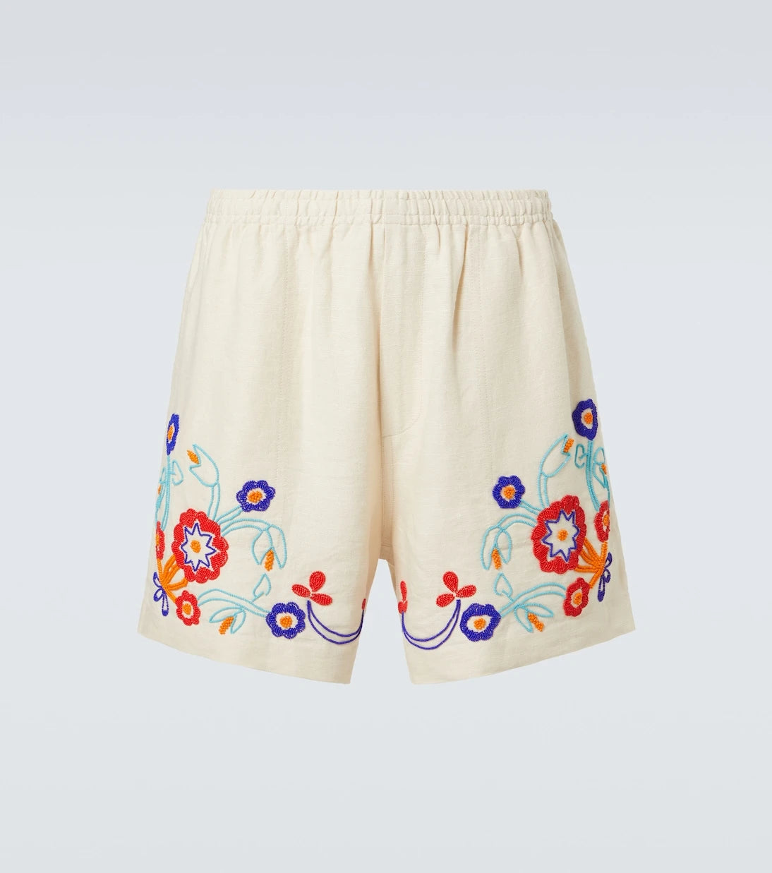 Bode - Garden Party beaded linen shorts