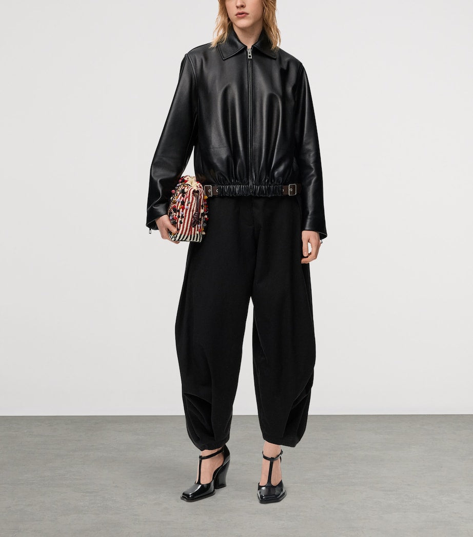 LOEWE Black Leather Buckled Shirt Jacket