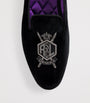 Velvet Crest-Embellished Slippers
