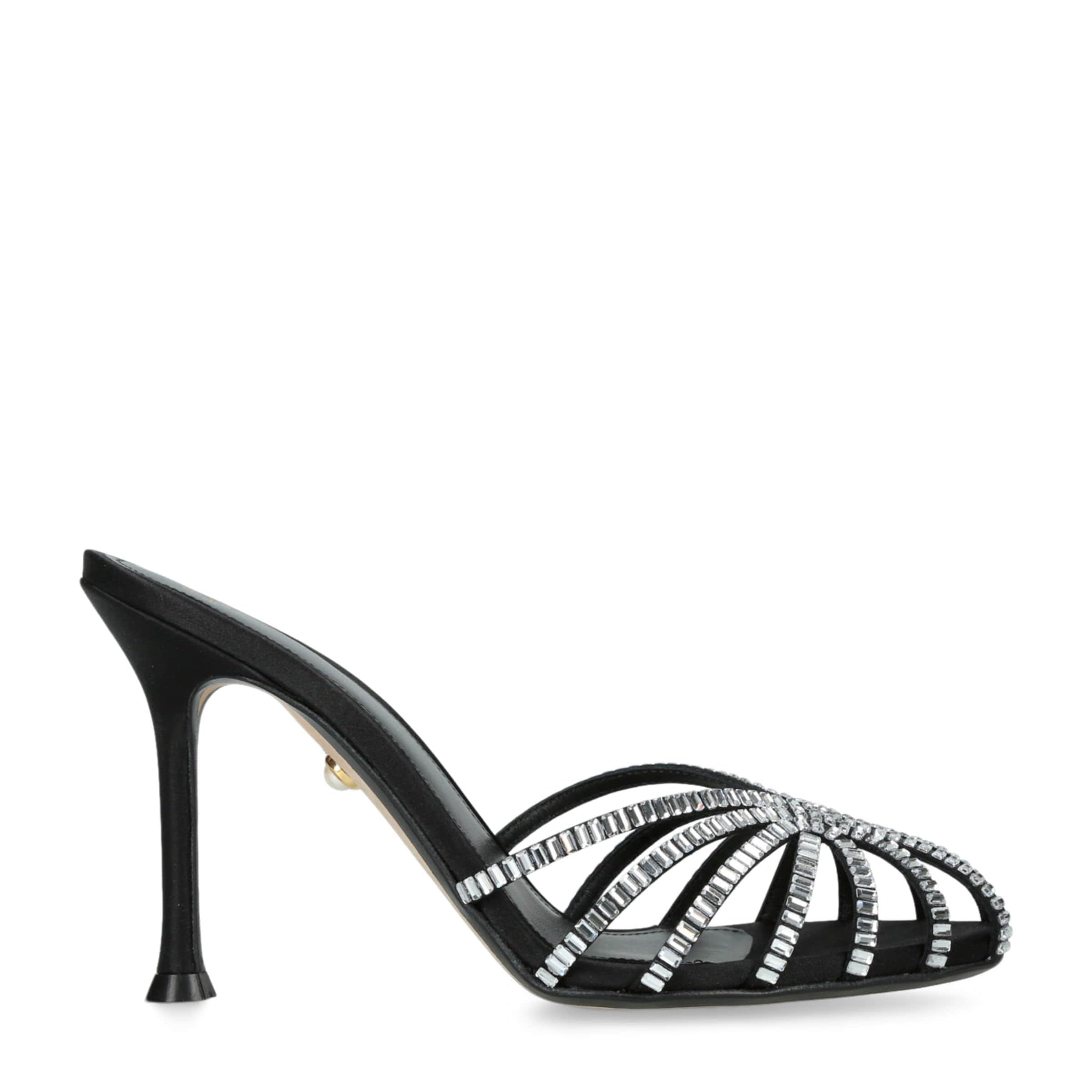 Alevì Black Satin Soraya Heeled Mules 95