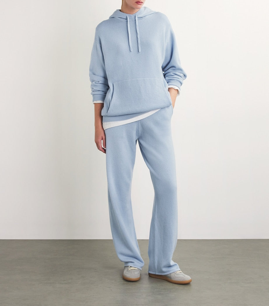 Blue Cashmere Wide-Leg Sweatpants