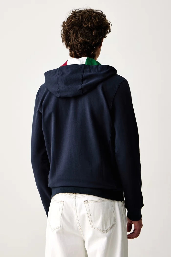 Pamuk ve elastanlı fermuarlı kapüşonlu erkek sweatshirt