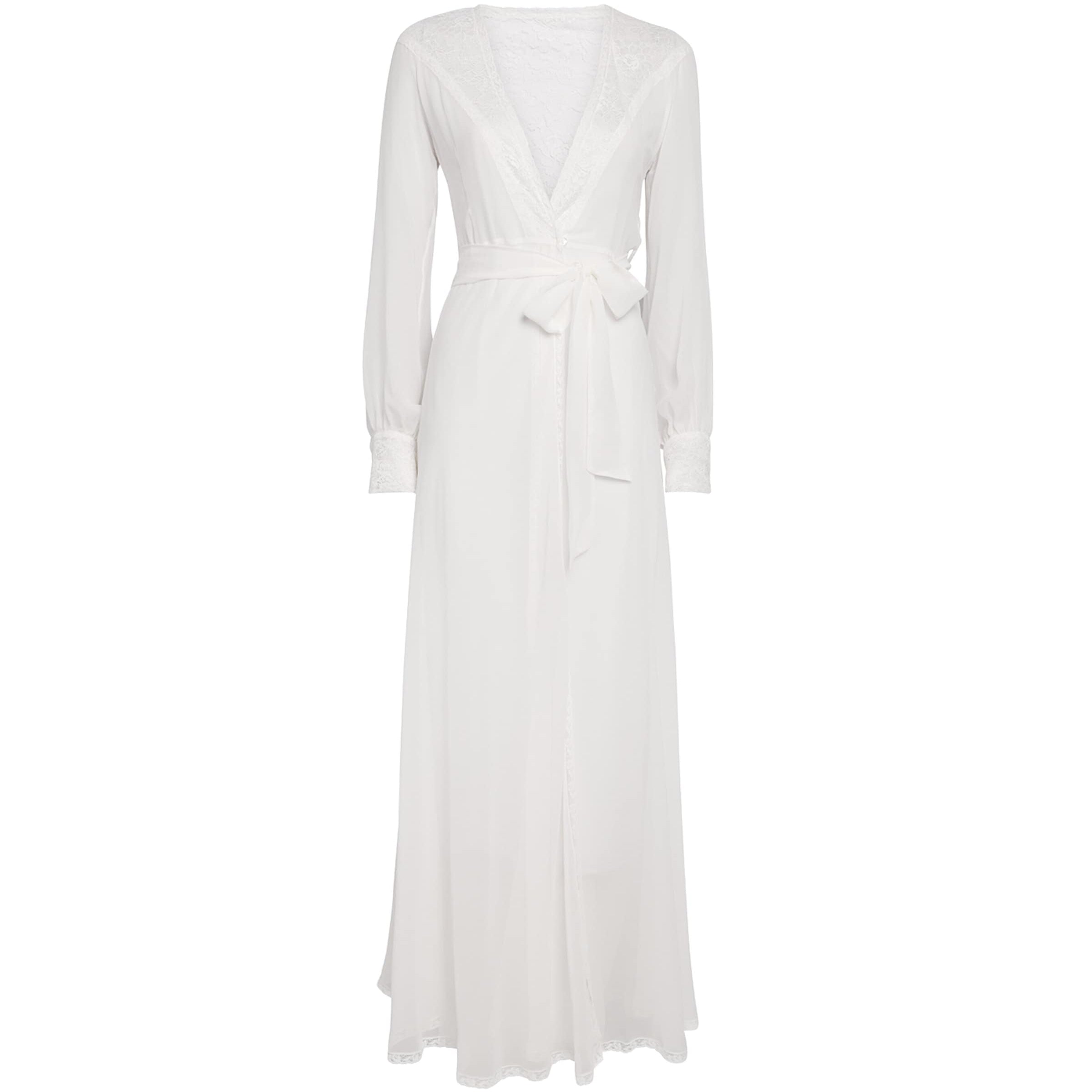Silk Clelia Bridal Robe WHITE W WHITE LACE