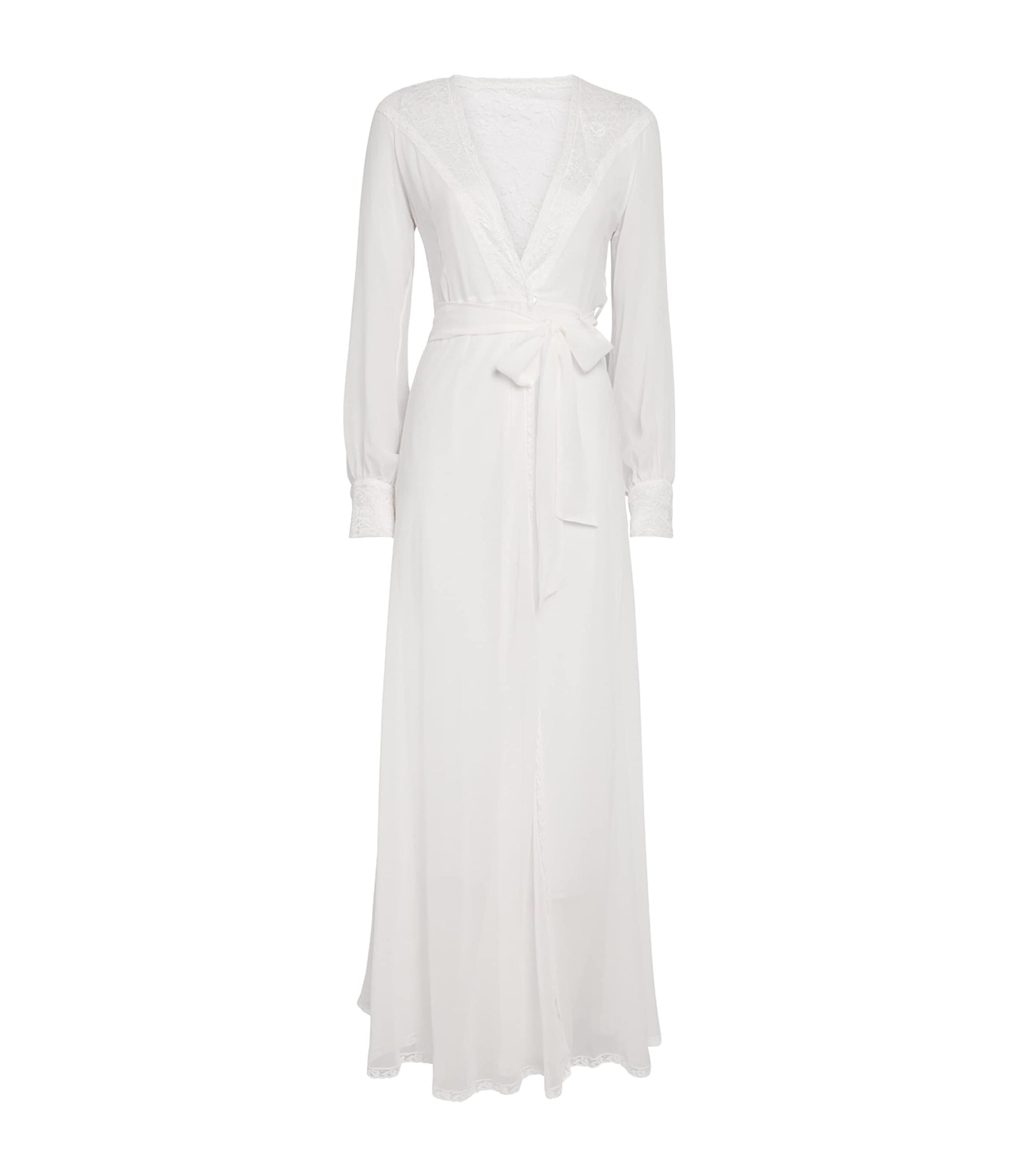 Silk Clelia Bridal Robe WHITE W WHITE LACE