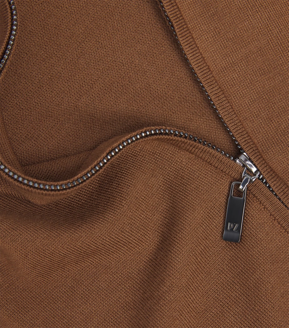 Pal Zileri Brown Wool Zip-Up Cardigan
