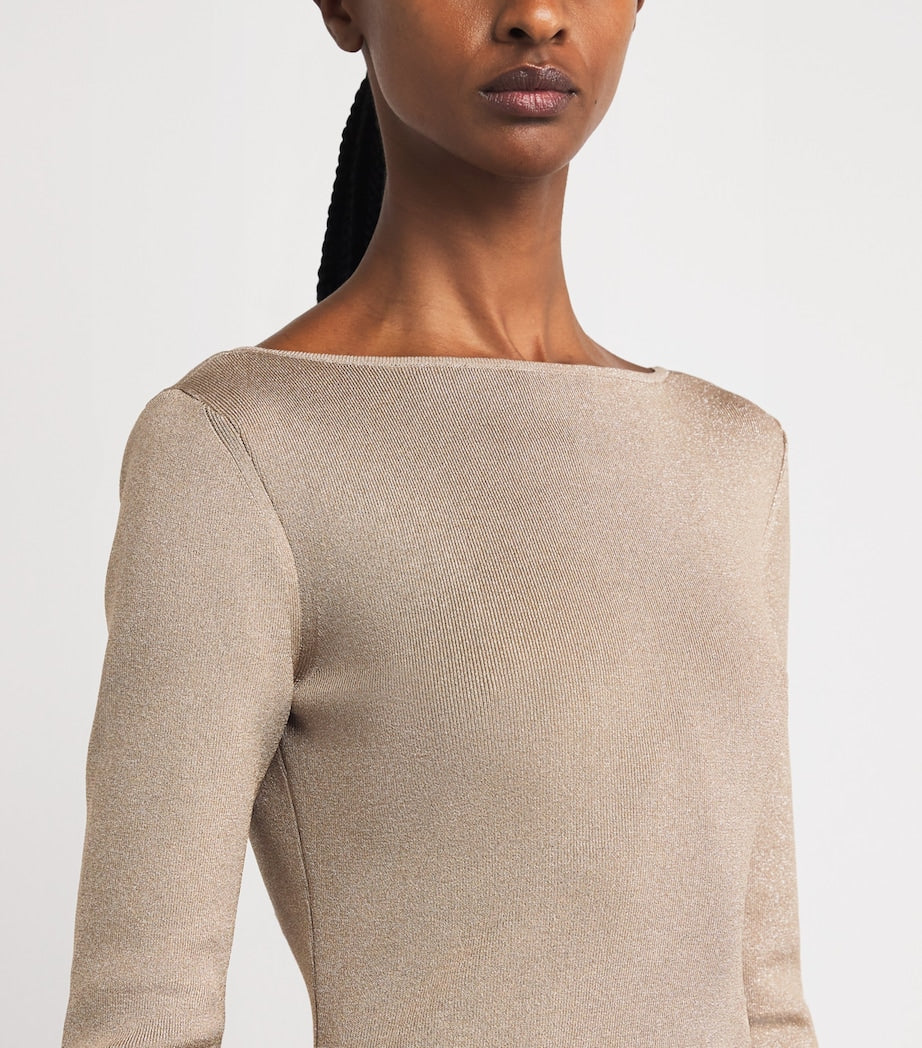 Max Mara Beige Metallic-Knit Maxi Dress