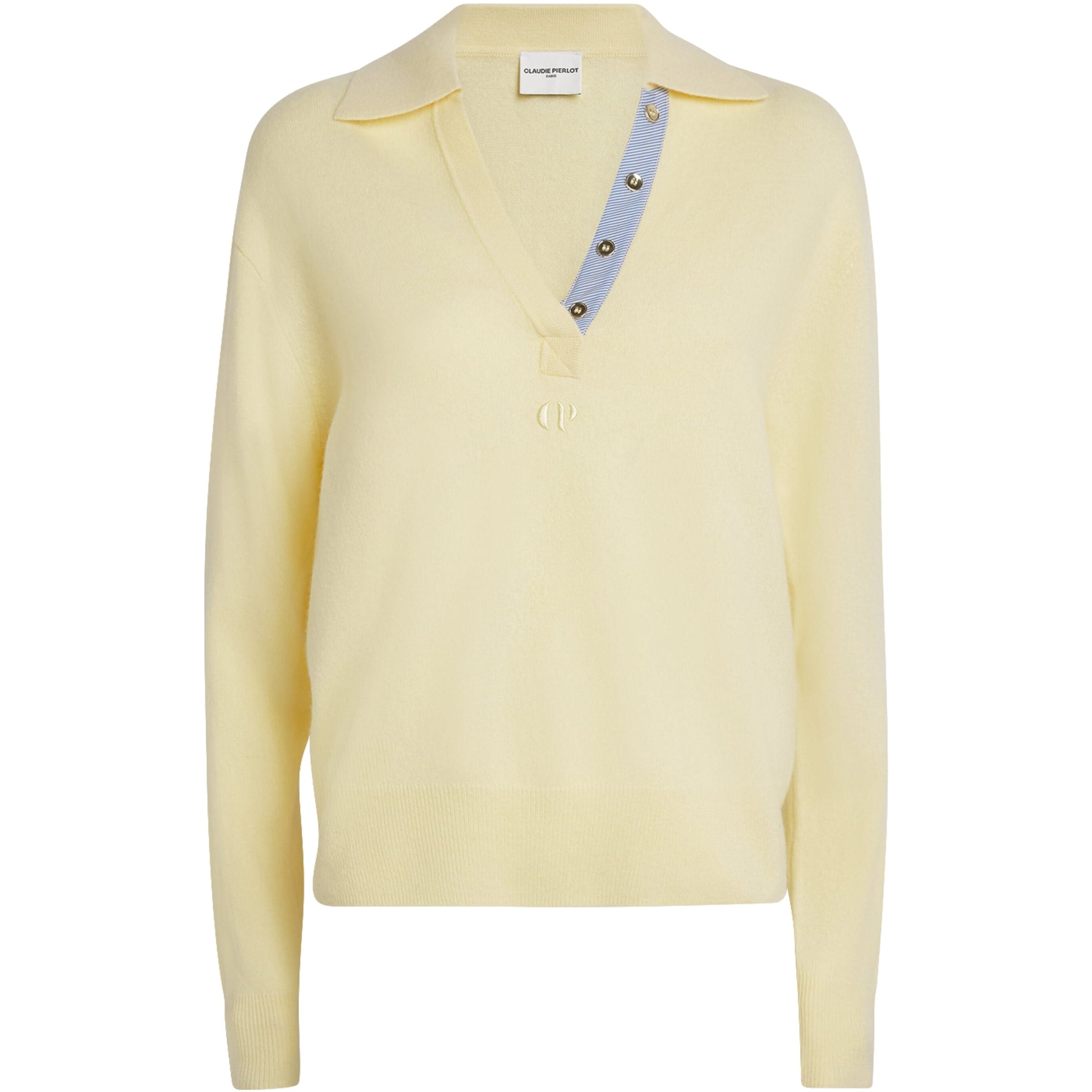 Claudie Pierlot Yellow Wool-Cashmere Polo Sweater