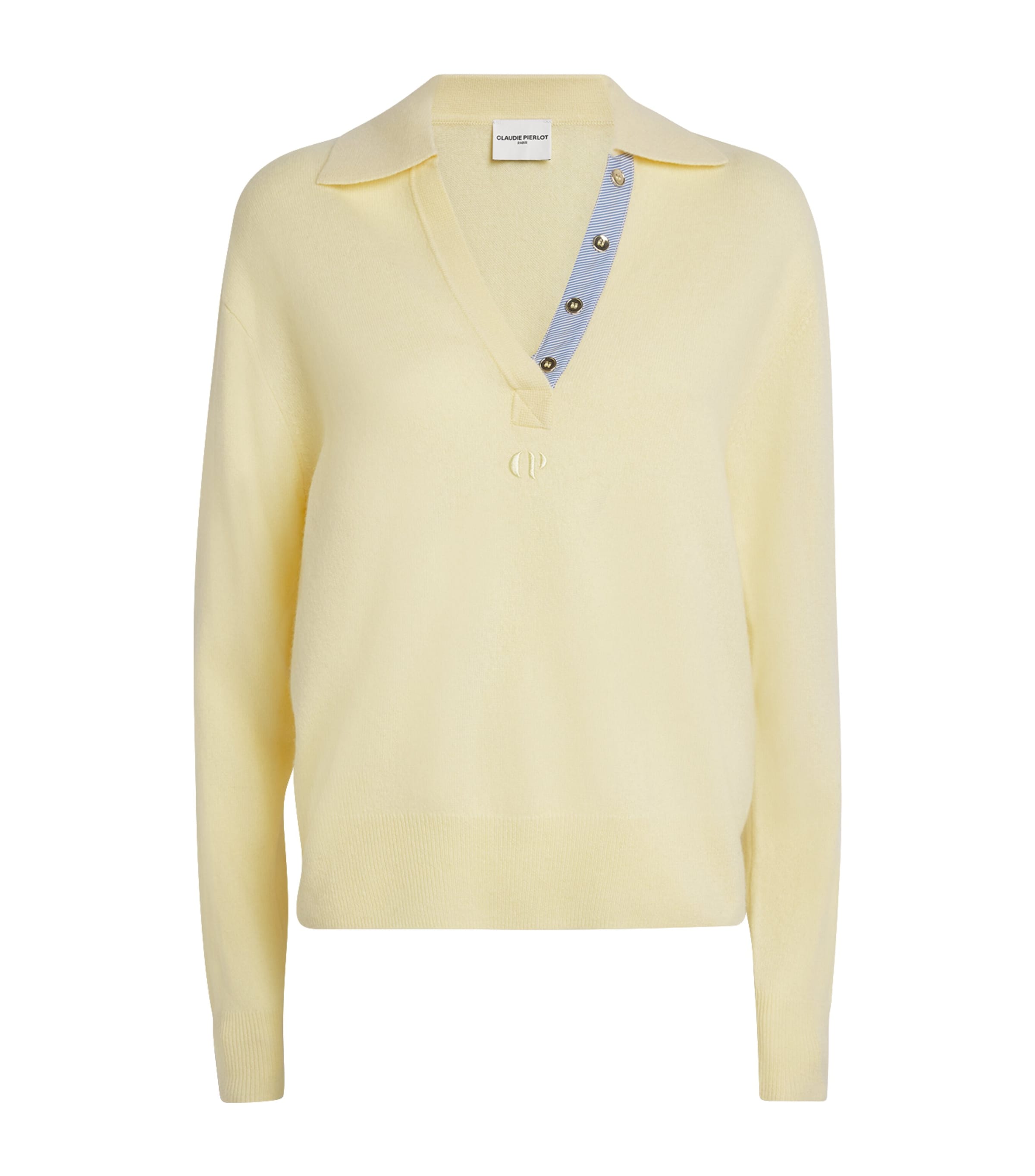 Claudie Pierlot Yellow Wool-Cashmere Polo Sweater
