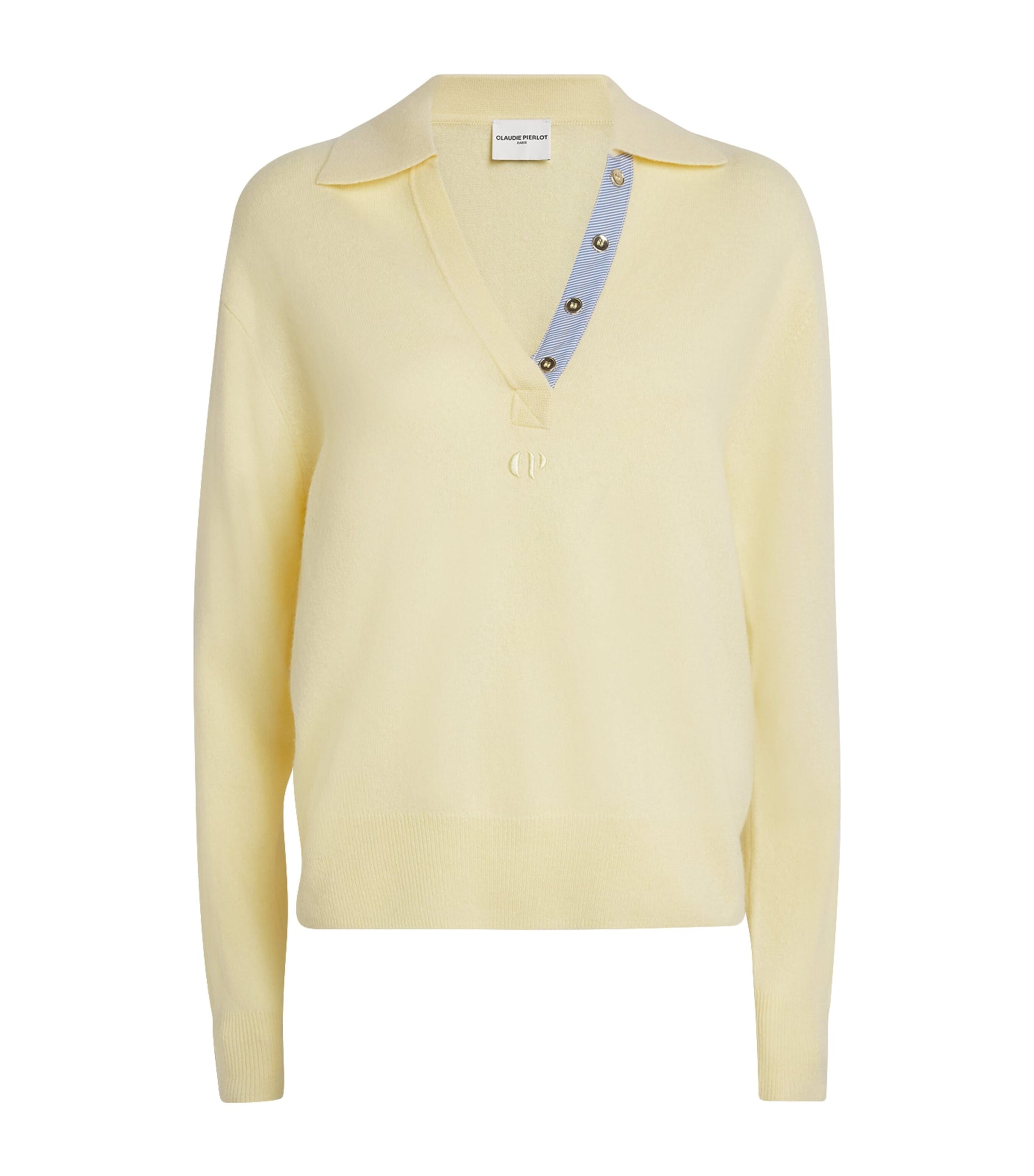 Claudie Pierlot Yellow Wool-Cashmere Polo Sweater