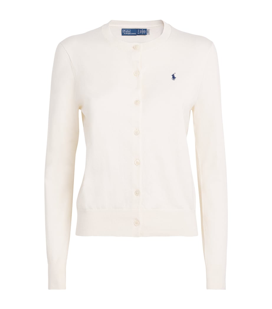 Ivory Cotton-Blend Polo Pony Cardigan