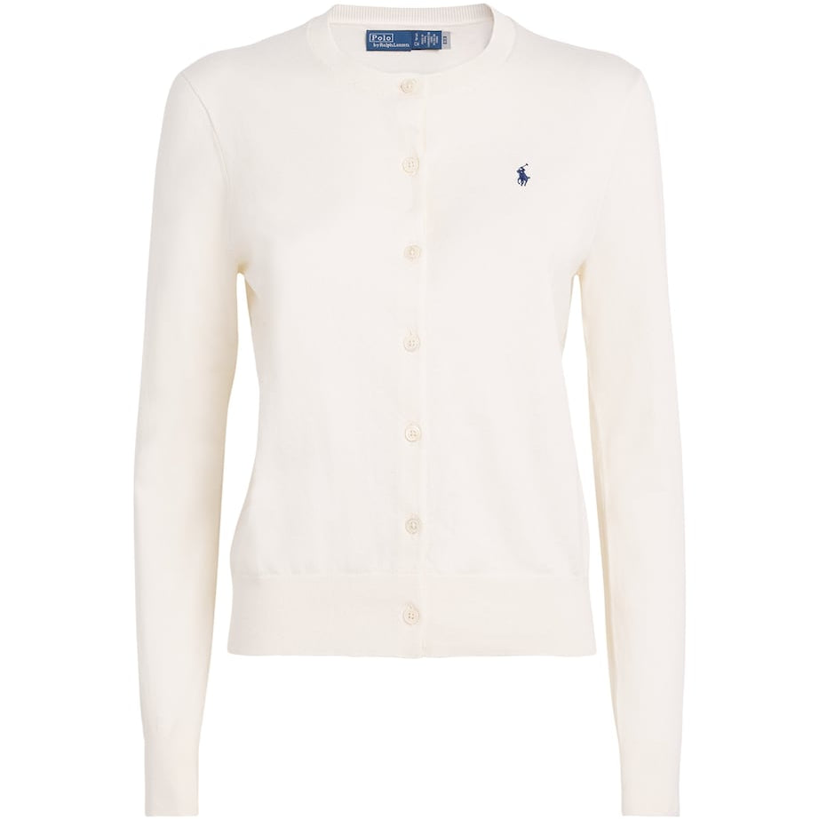 Ivory Cotton-Blend Polo Pony Cardigan