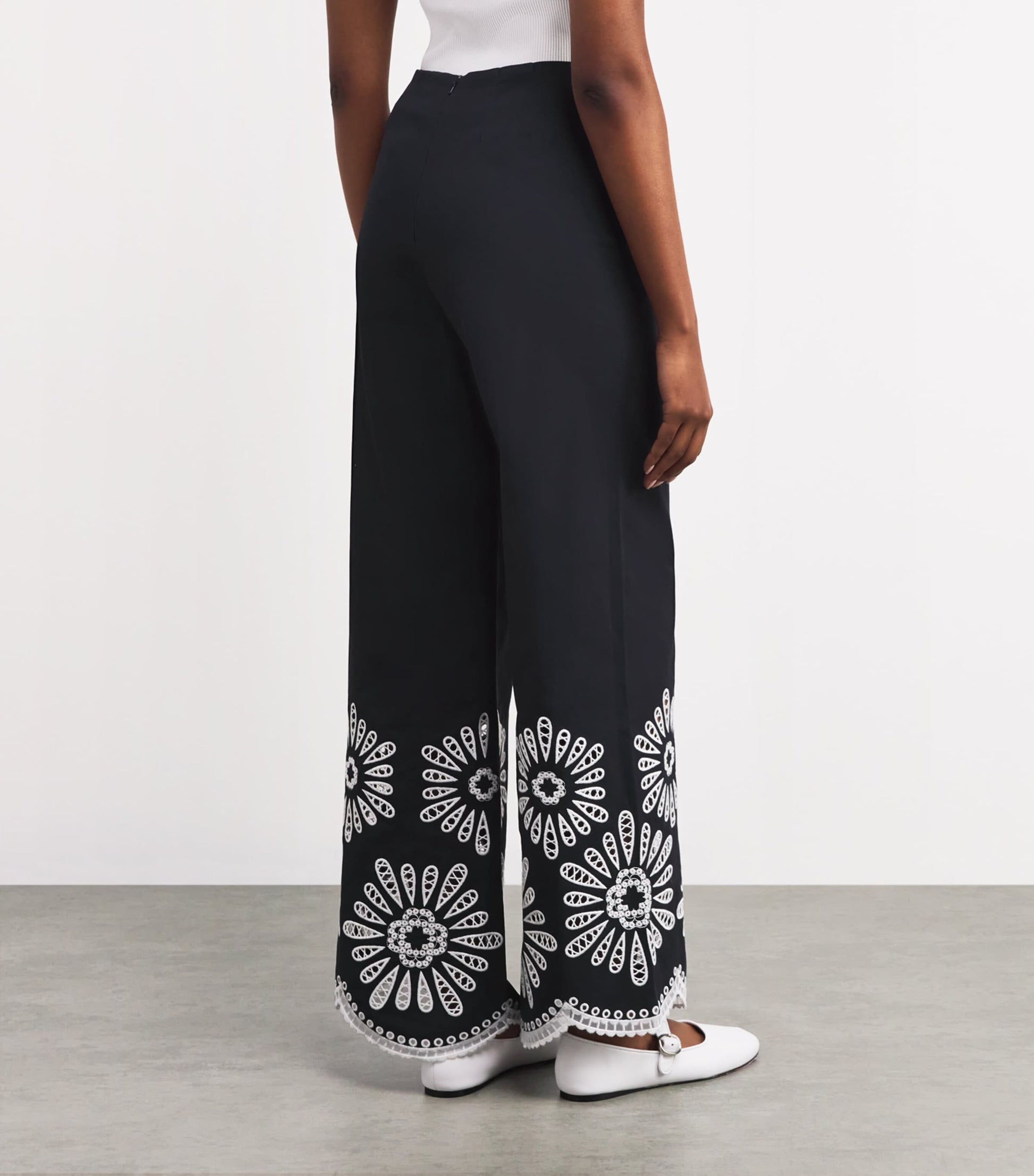 Embroidered Wide-Leg Trousers NAVY
