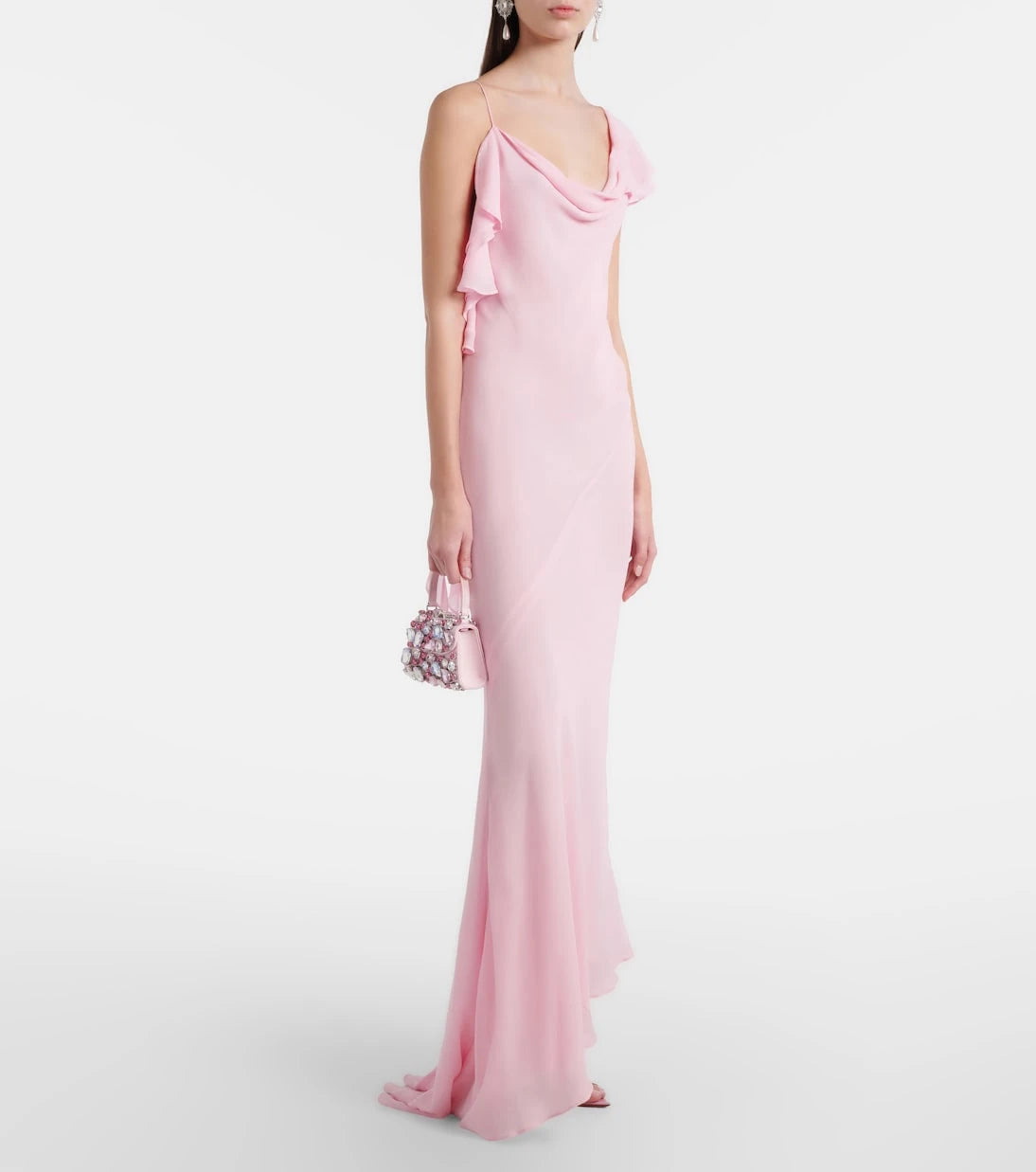 Self-Portrait - Ruffled asymmetric georgette gown