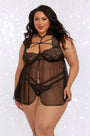 Plus Size Velvet and Lace Harness Babydoll