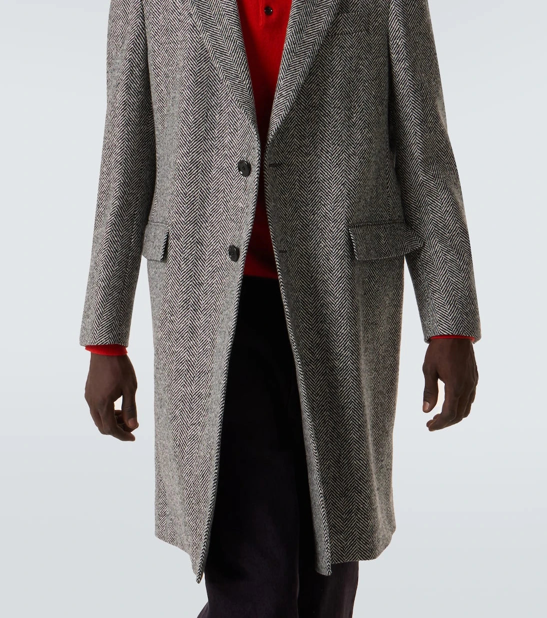 Lardini - Herringbone virgin wool tweed overcoat