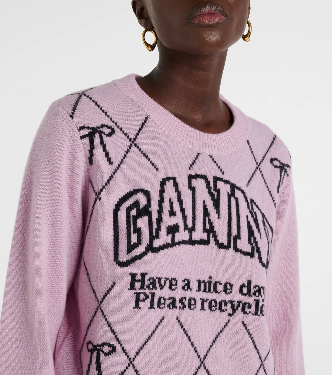 Ganni - Logo intarsia wool-blend sweater