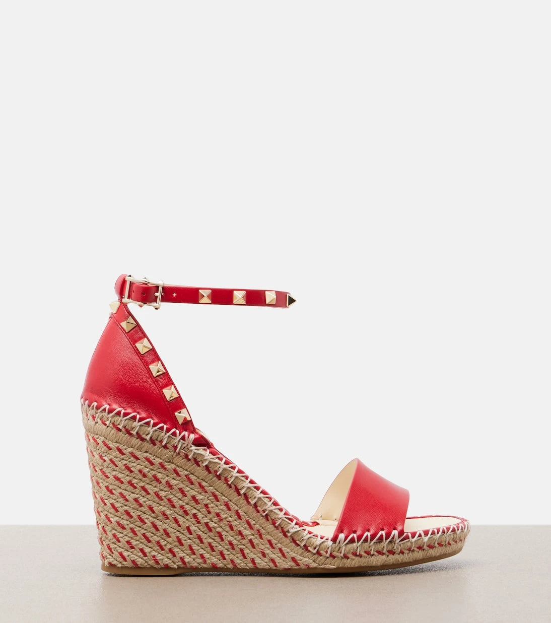 Valentino Garavani - Double Rockstud leather espadrille wedges