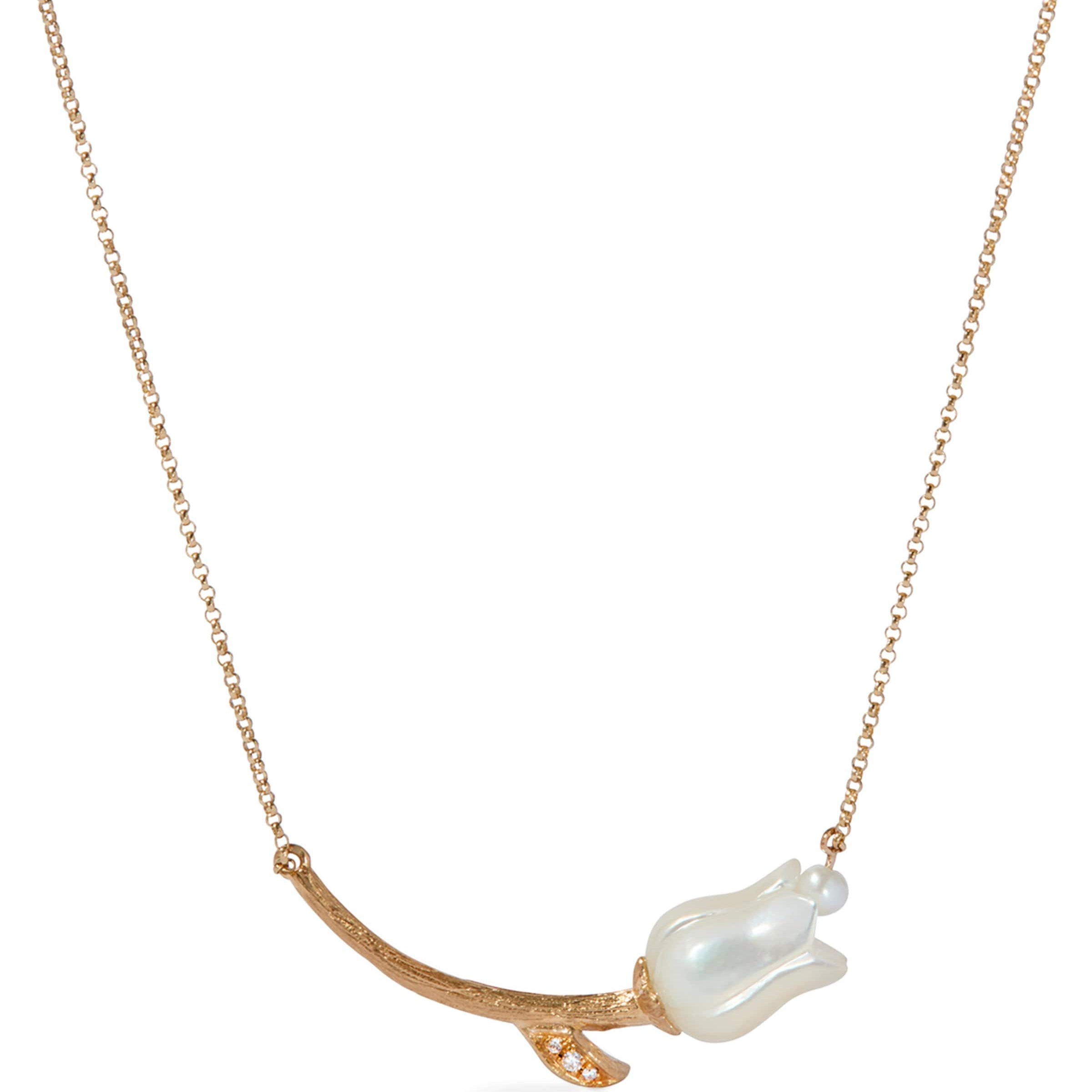 Annoushka Yellow Gold, Diamond and Pearl Tulips Chain Necklace