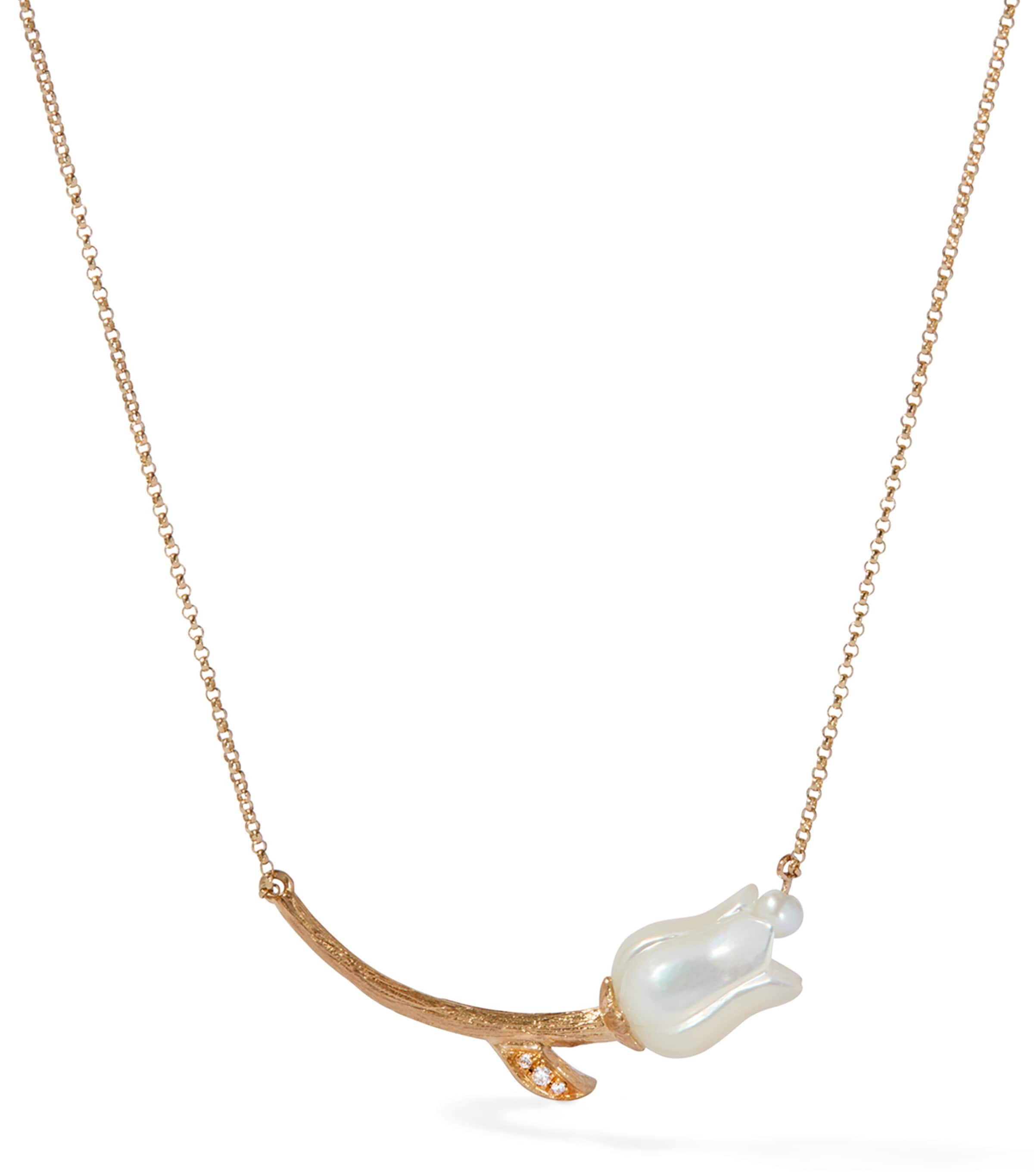 Annoushka Yellow Gold, Diamond and Pearl Tulips Chain Necklace