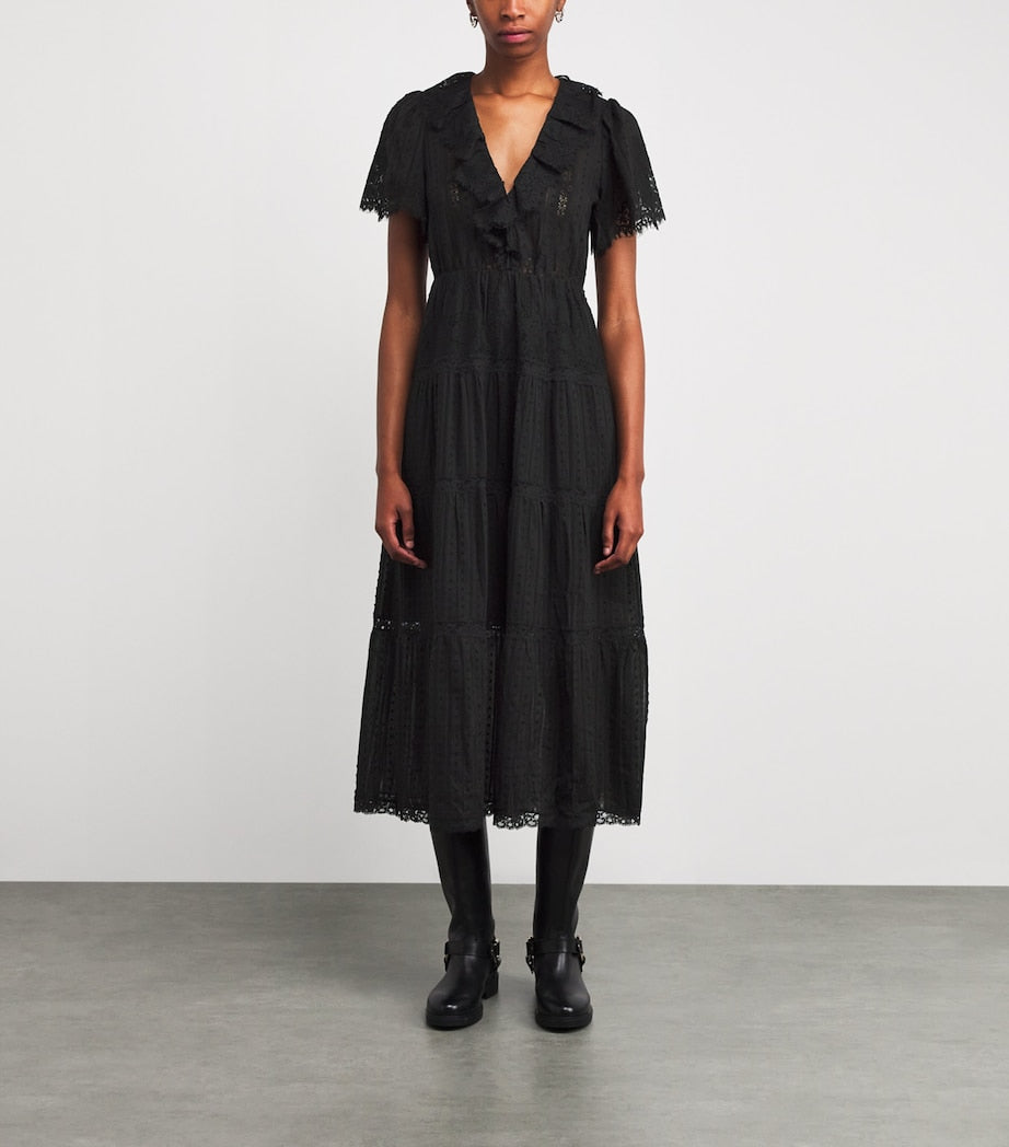 Black Cotton Gabriella Midi Dress