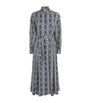 Blue Silk Monogram Midi Shirt Dress