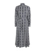 Blue Silk Monogram Midi Shirt Dress