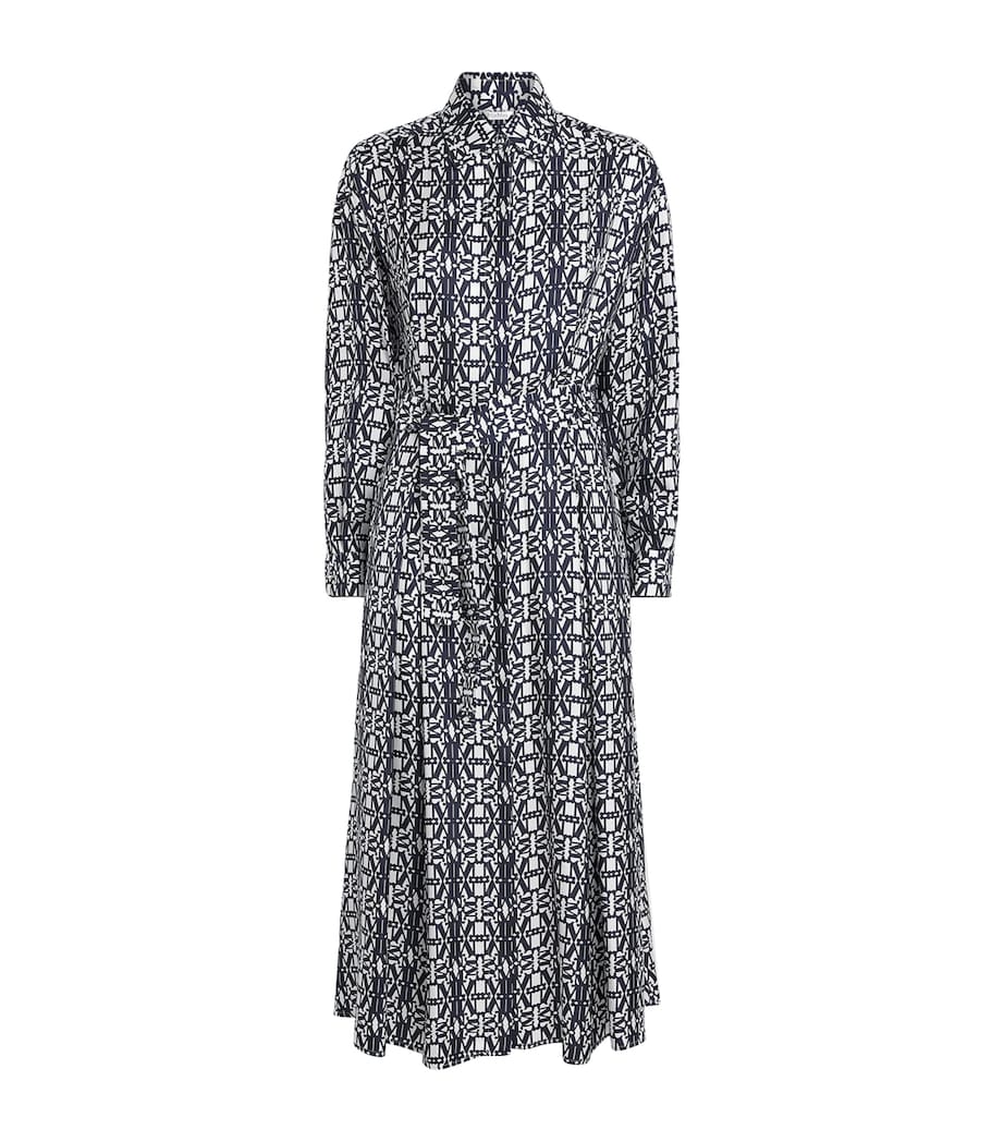 Blue Silk Monogram Midi Shirt Dress