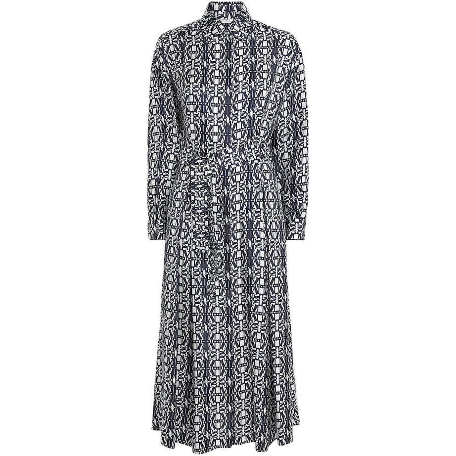 Blue Silk Monogram Midi Shirt Dress