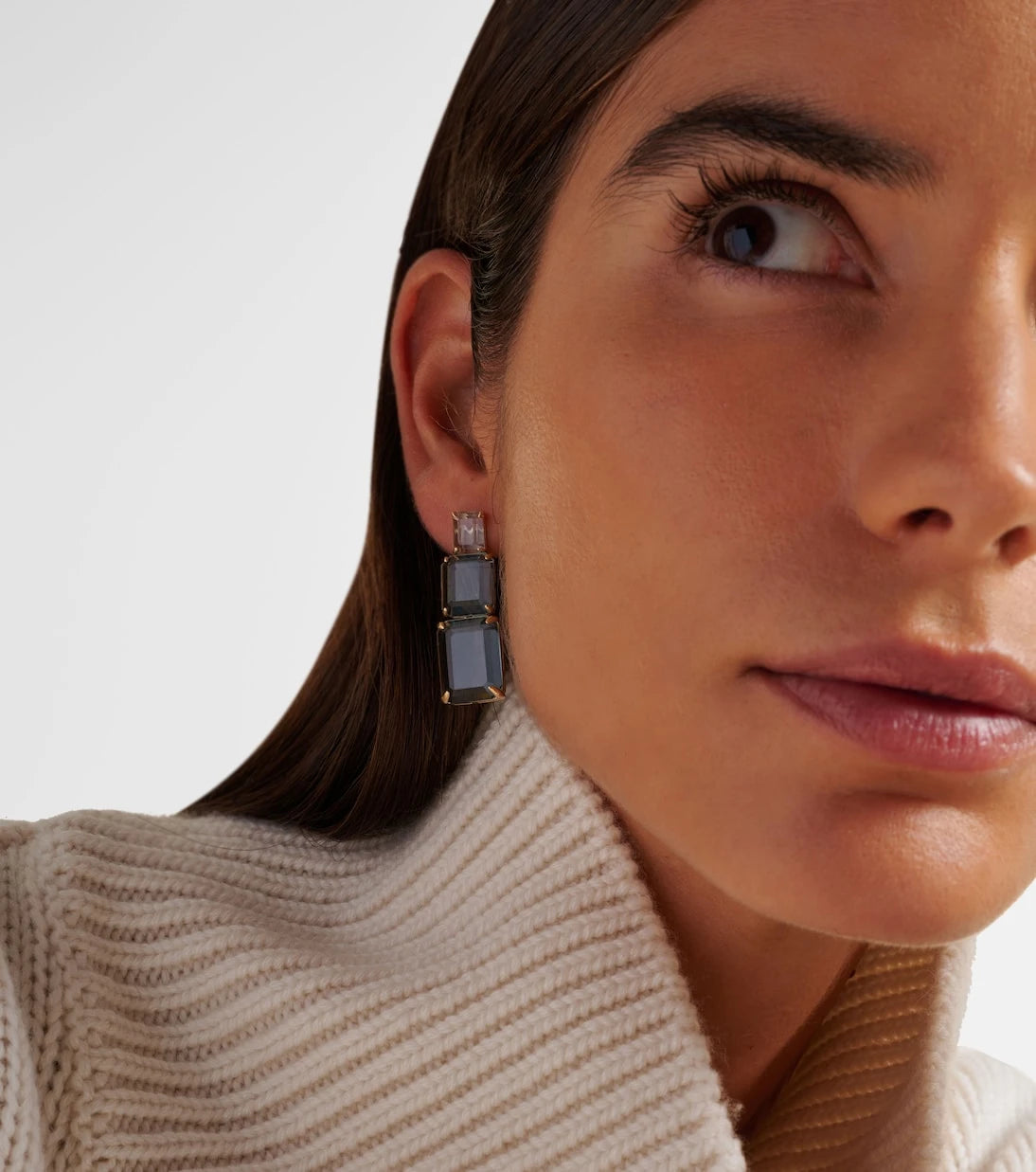 Mateo - Arithmetic Composition 14kt gold drop earrings with topaz