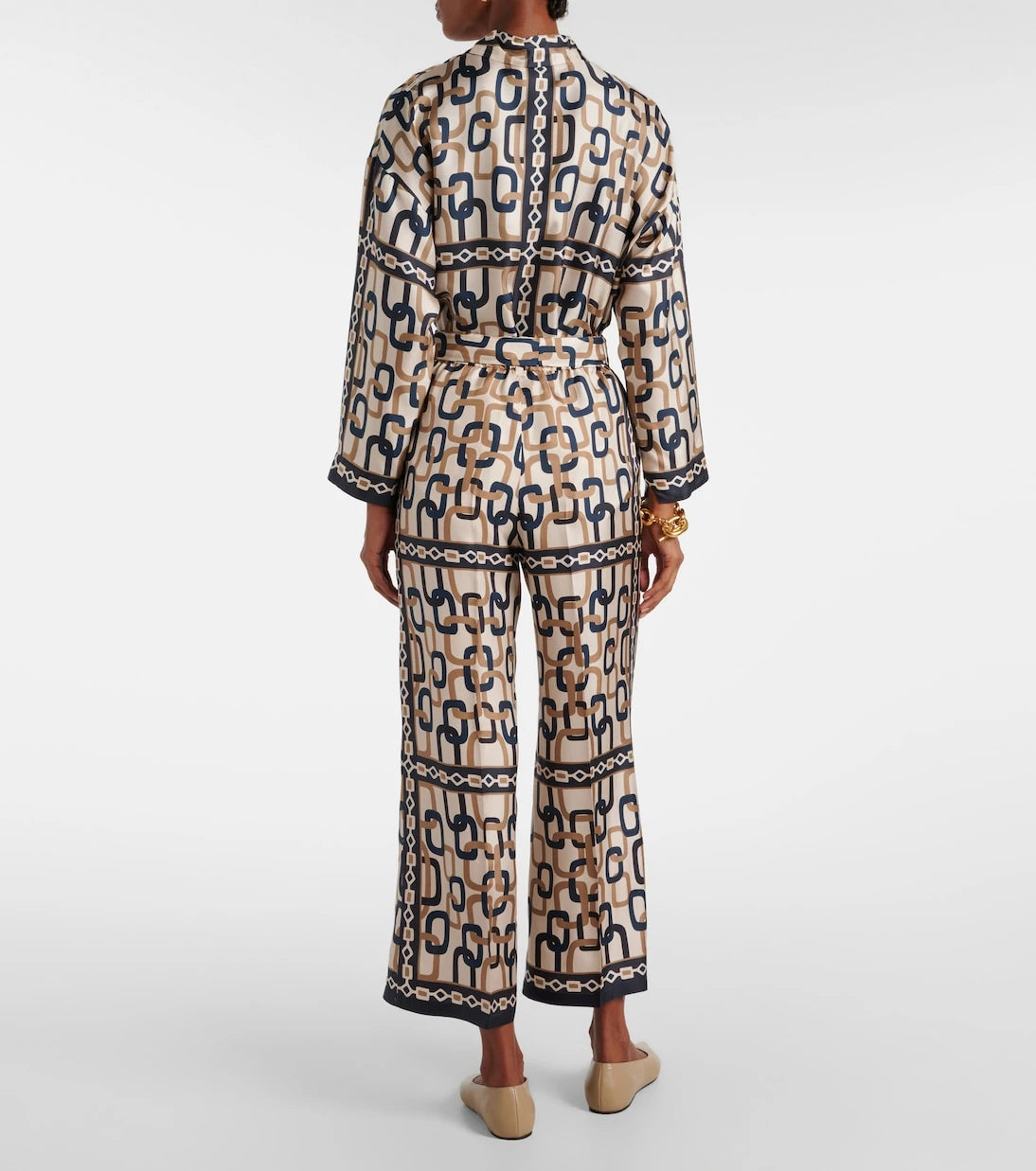 بنطال "S Max Mara" "بريانا" واسع الساقين من التويل الحريري المطبوع