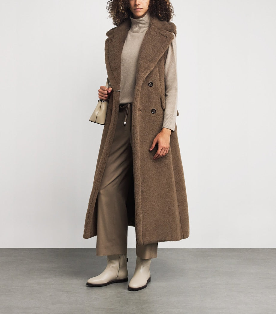 Max Mara Brown Alpaca-Wool-Silk Sleeveless Coat