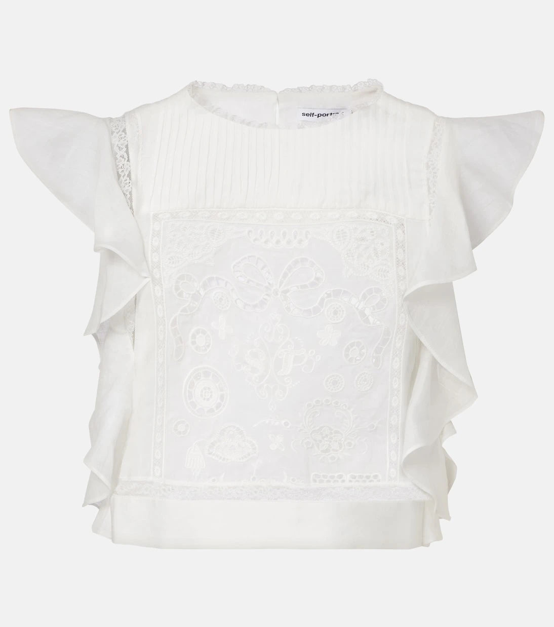 Self-Portrait - Embroidered ruffled top