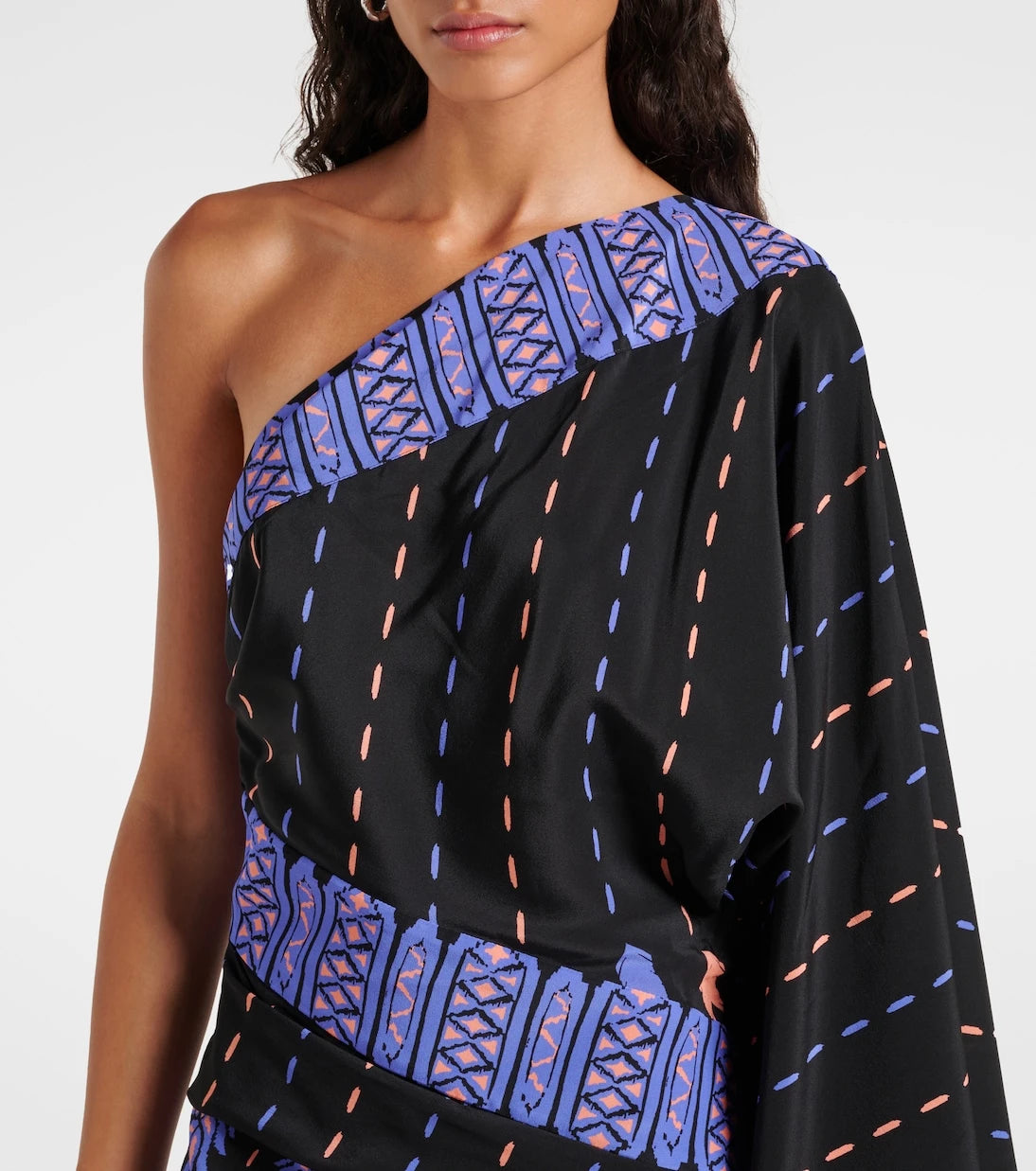 Johanna Ortiz - Printed one-shoulder silk minidress