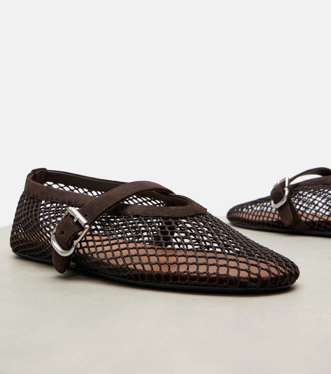 Alaïa - Suede-trimmed mesh ballet flats