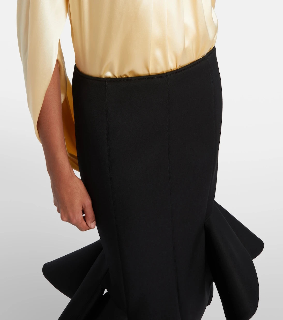 Mugler - Asymmetric ruffled wool-blend midi skirt