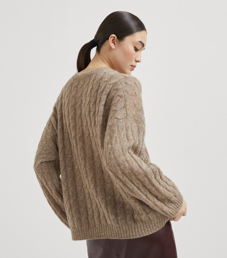 Brunello Cucinelli Brown Mohair-Blend Dazzling Hooded Sweater