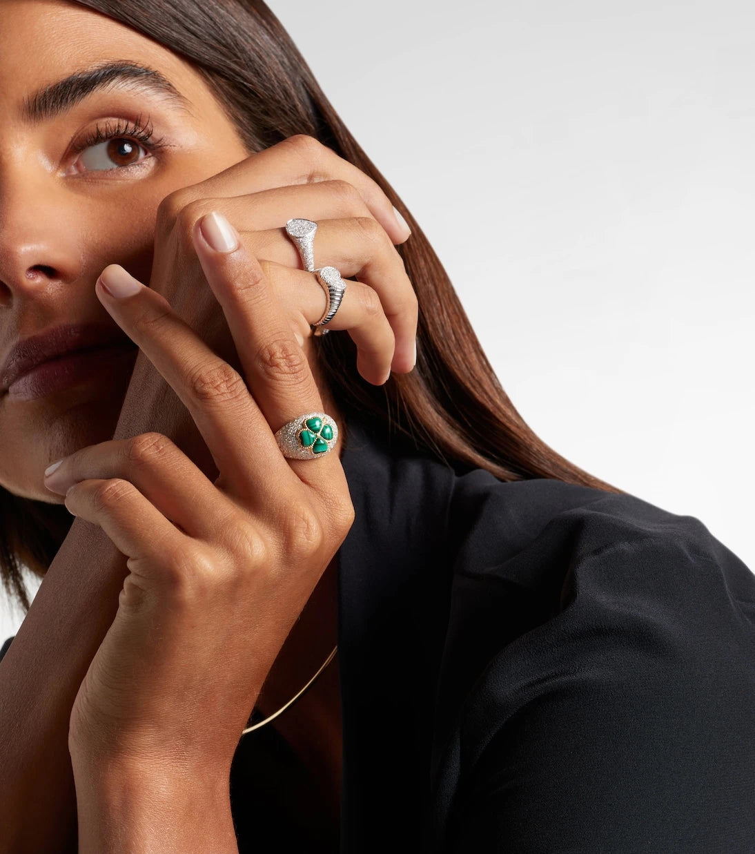 Yvonne Léon - 9kt white gold ring with diamonds and malachite