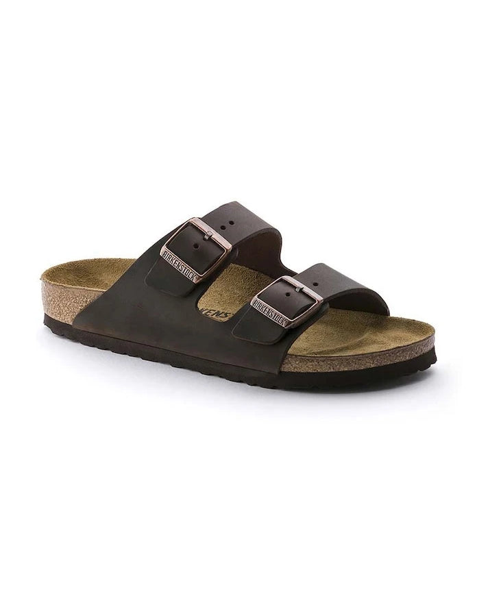 Birkenstock düz tabanlı deri Arizona terlikler