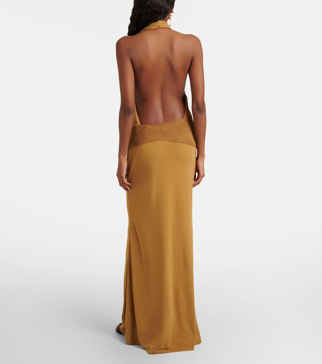 Christopher Esber - Suede-trimmed jersey gown
