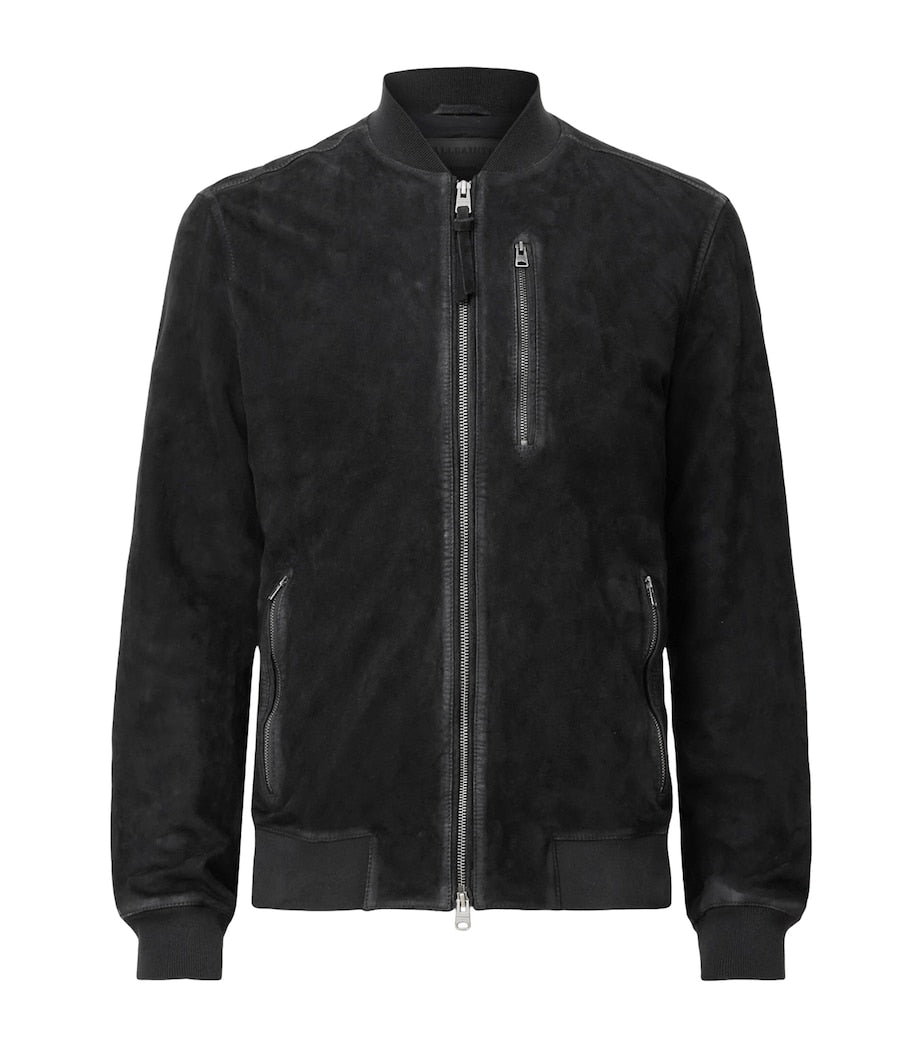 AllSaints Black Suede Kemble Bomber Jacket