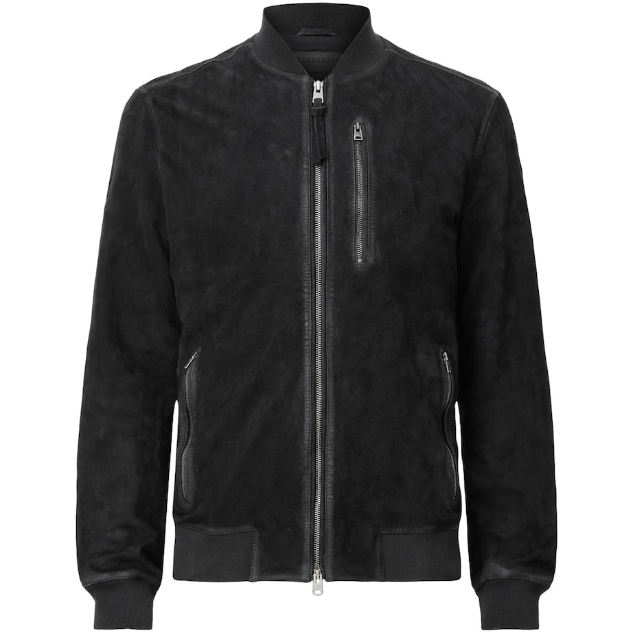AllSaints Black Suede Kemble Bomber Jacket