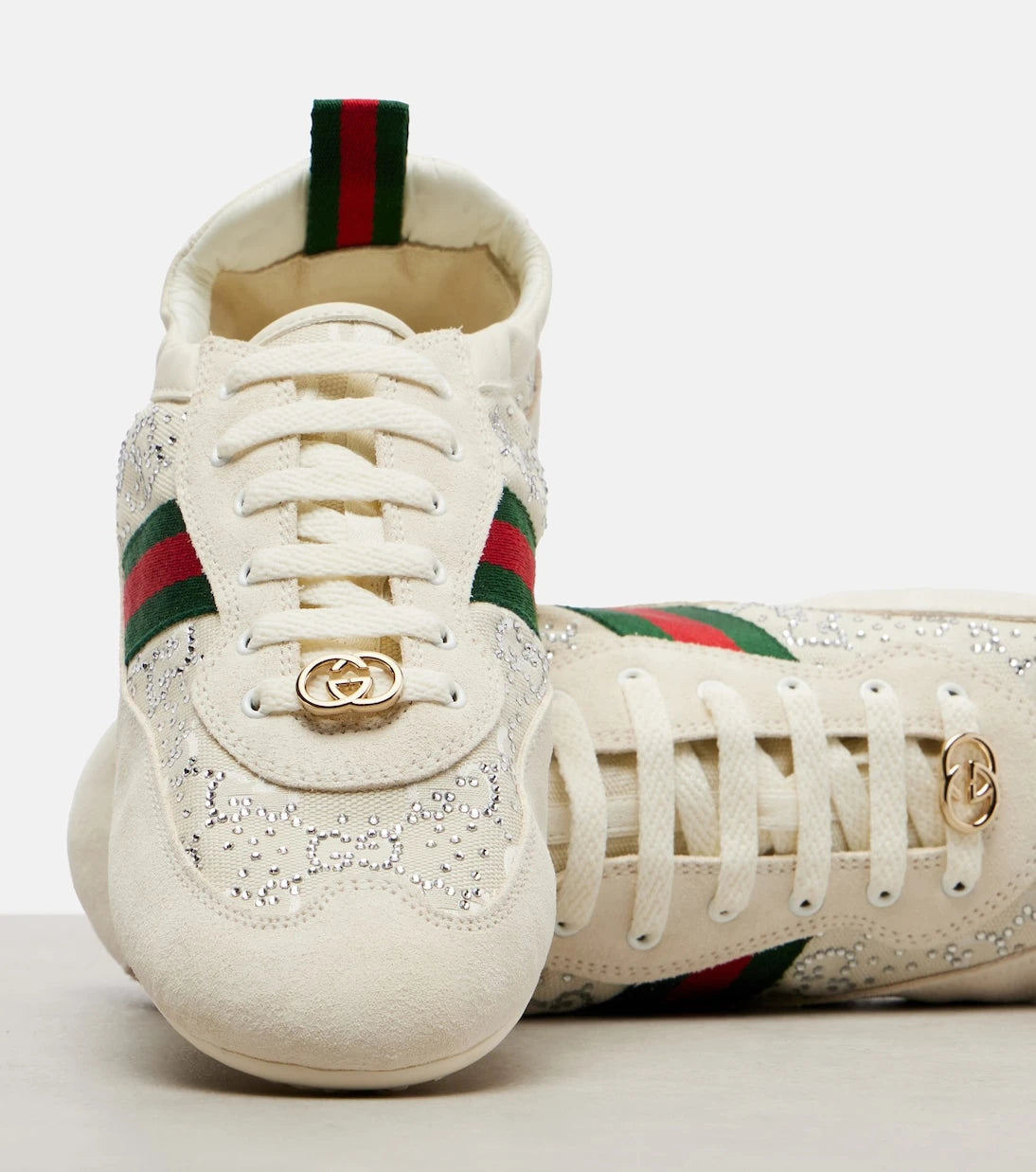 Gucci - Gucci Shift embellished suede-trimmed sneakers